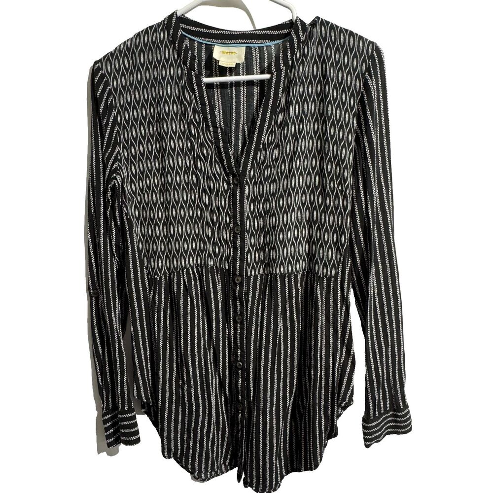 Maeve by Anthropologie Calia Blouse Size 4 Boho Pattern Rayon Button Tunic Top